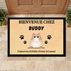 Bienvenue personnalisée à la Maison du Chat French - Funny Personalized Cat Decorative Mat 684526 - DiyGiftly
