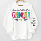 Personalized family names unisex sweatshirt sleeve print cozy fit christmas gift for grandparents