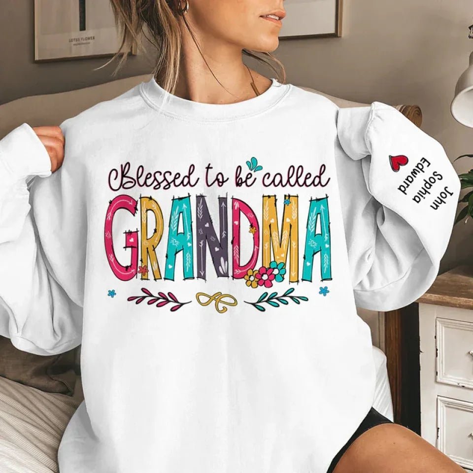 Blessed to be called grandma personalized family names unisex sweatshirt christmas gift for grandparents