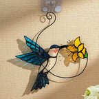 Blue Glass Bird Suncatcher with Yellow Flower Window Decor Handmade Gift - DiyGiftly