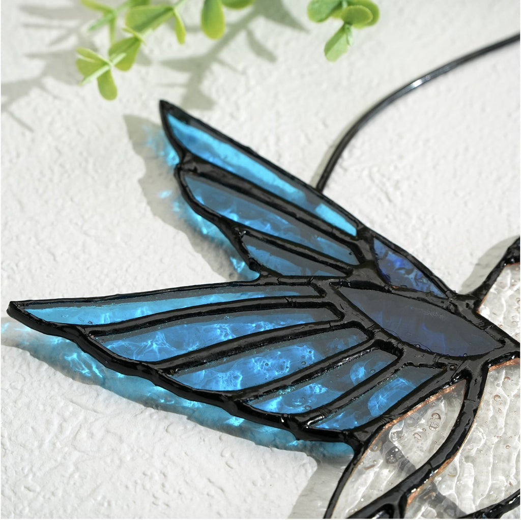 Blue Glass Bird Suncatcher with Yellow Flower Window Decor Handmade Gift - DiyGiftly