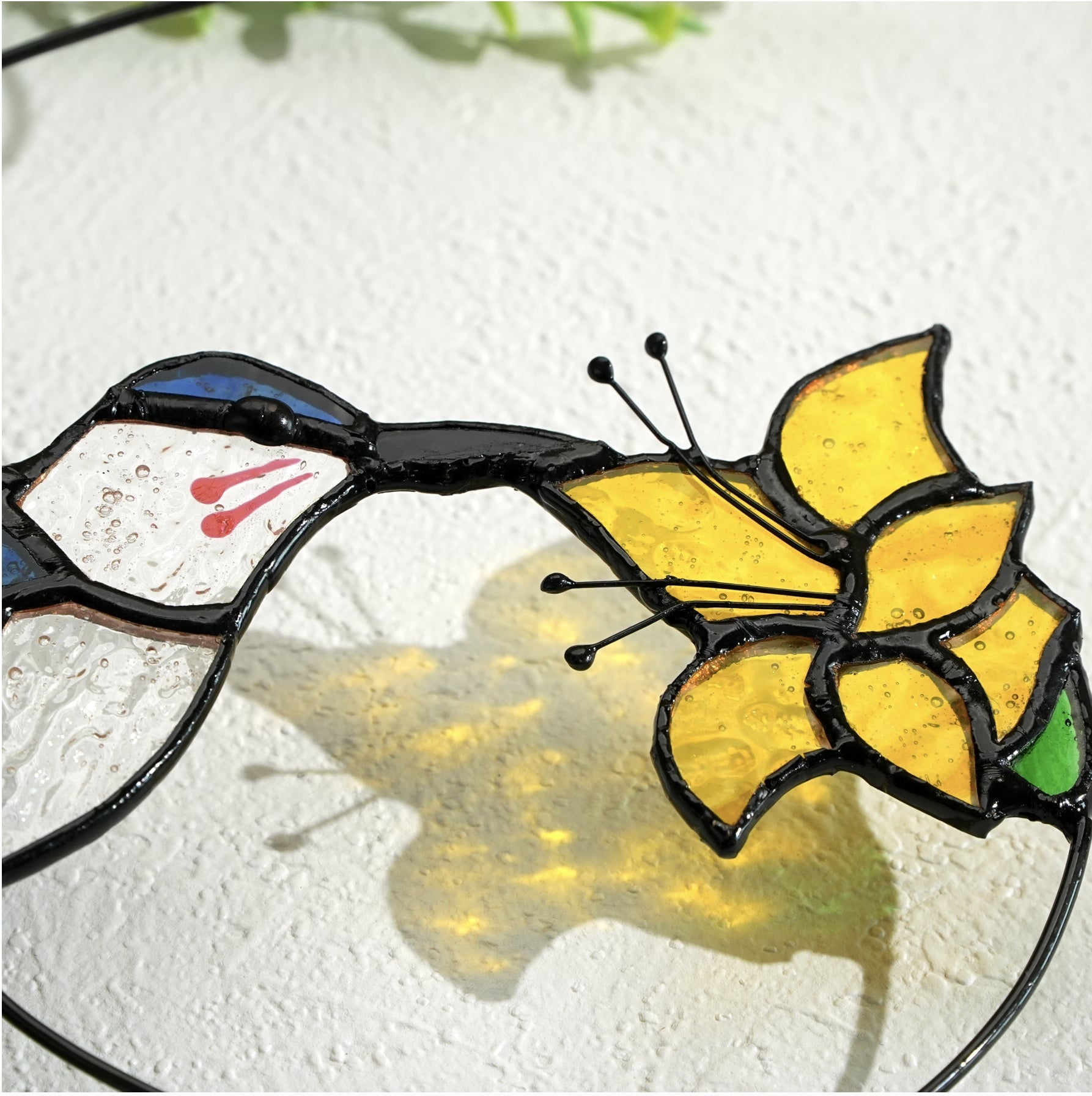 Blue Glass Bird Suncatcher with Yellow Flower Window Decor Handmade Gift - DiyGiftly