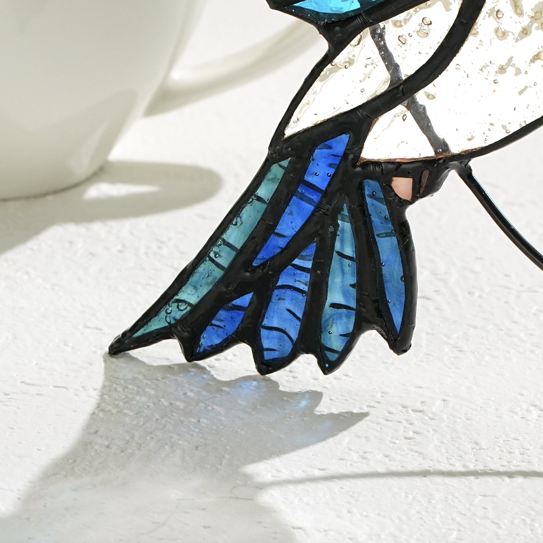 Blue Glass Bird Suncatcher with Yellow Flower Window Decor Handmade Gift - DiyGiftly