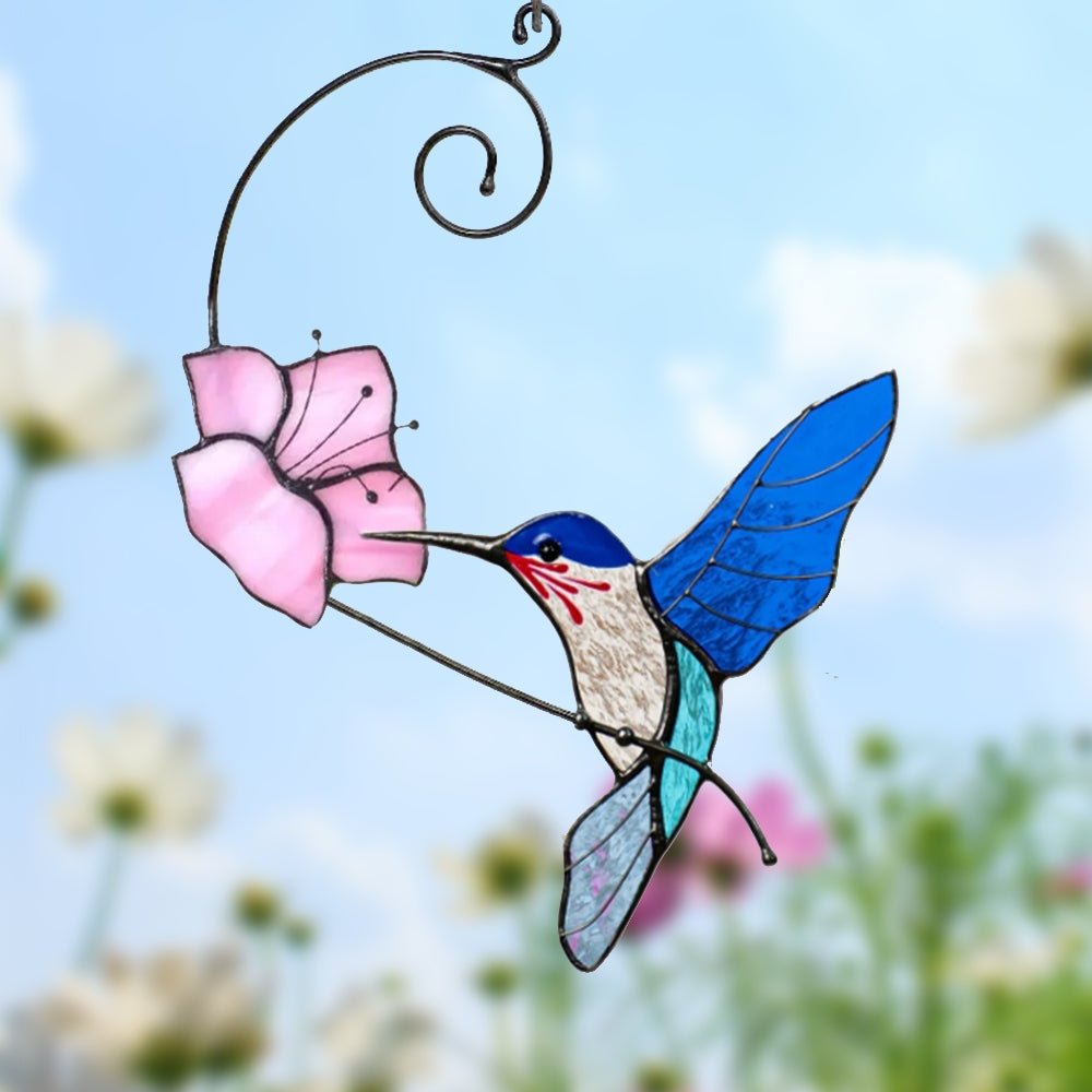 Bluebird with Flower Glass Suncatcher – Elegant Hanging Decoration - DiyGiftly