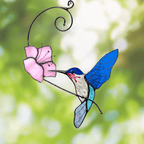 Bluebird with Flower Glass Suncatcher – Elegant Hanging Decoration - DiyGiftly