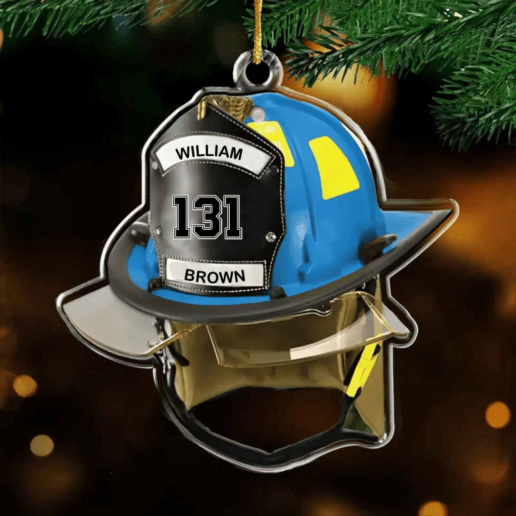 Firefighter Helmet Ornament Personalized with Name and Number Custom Fireman Decoration main image