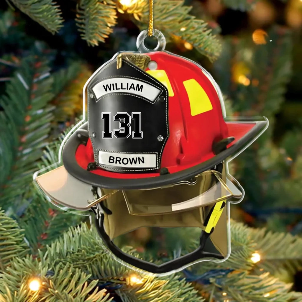 Firefighter Helmet Ornament Personalized with Name and Number Custom Fireman Decoration acrylic