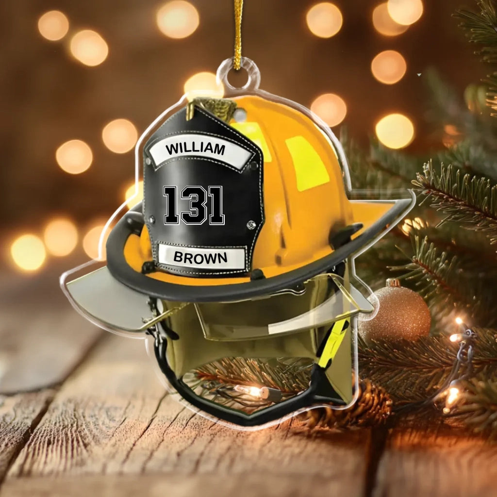 Firefighter Helmet Ornament Personalized with Name and Number Custom Fireman Decoration holiday decor