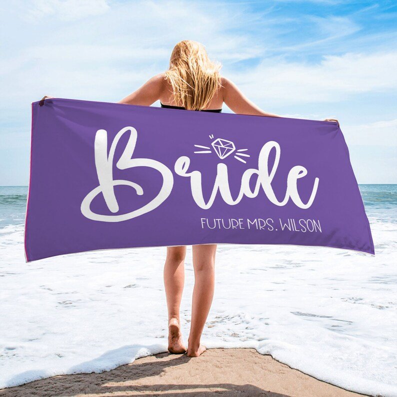 Bride Personalized Beach Towel, Custom Gift for Bride, Mrs. Beach Towel, Newlywed Honeymoon Gift, Bridal Shower Gift, Mrs Bachelorette Gift 92562176 - DiyGiftly
