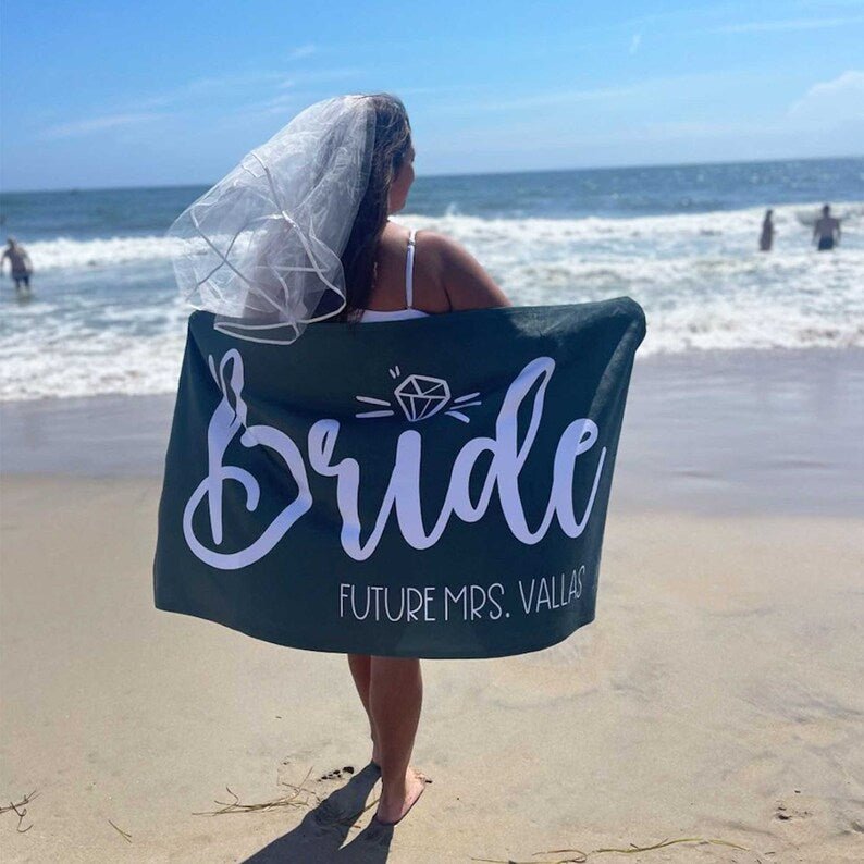 Bride Personalized Beach Towel, Custom Gift for Bride, Mrs. Beach Towel, Newlywed Honeymoon Gift, Bridal Shower Gift, Mrs Bachelorette Gift 92562176 - DiyGiftly