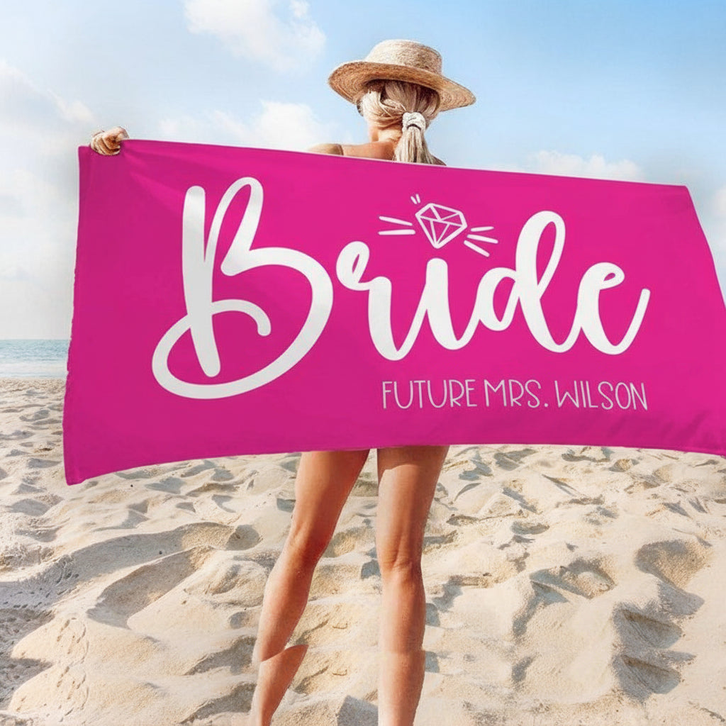 Bride Personalized Beach Towel, Custom Gift for Bride, Mrs. Beach Towel, Newlywed Honeymoon Gift, Bridal Shower Gift, Mrs Bachelorette Gift 92562176 - DiyGiftly