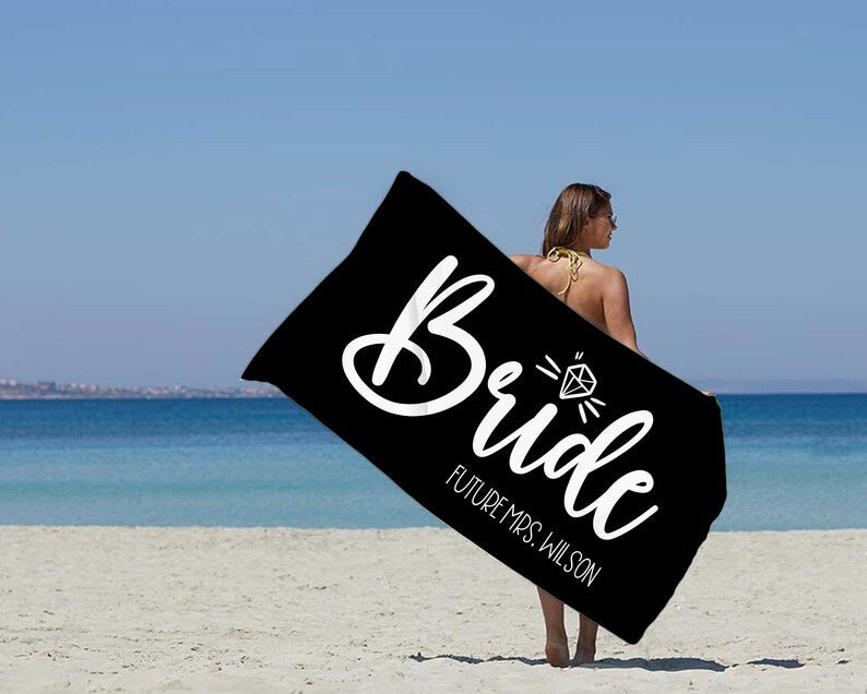 Bride Personalized Beach Towel, Custom Gift for Bride, Mrs. Beach Towel, Newlywed Honeymoon Gift, Bridal Shower Gift, Mrs Bachelorette Gift 92562176 - DiyGiftly