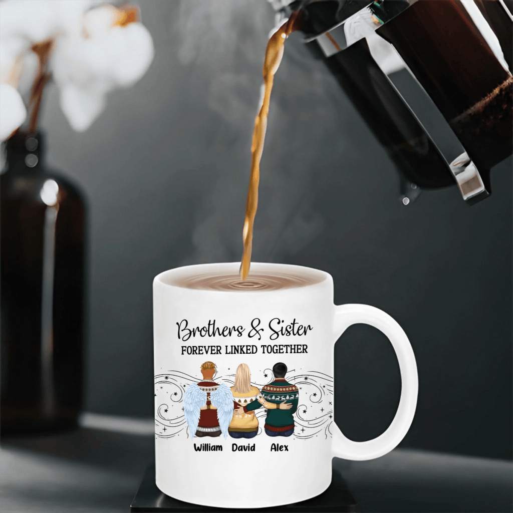 Brother Sister Forever Linked Together – Personalized Mug with Custom Names – Meaningful Sibling Gift for Brother & Sister – Birthday, Christmas, Family Keepsake Coffee Cup 1059538 - DiyGiftly