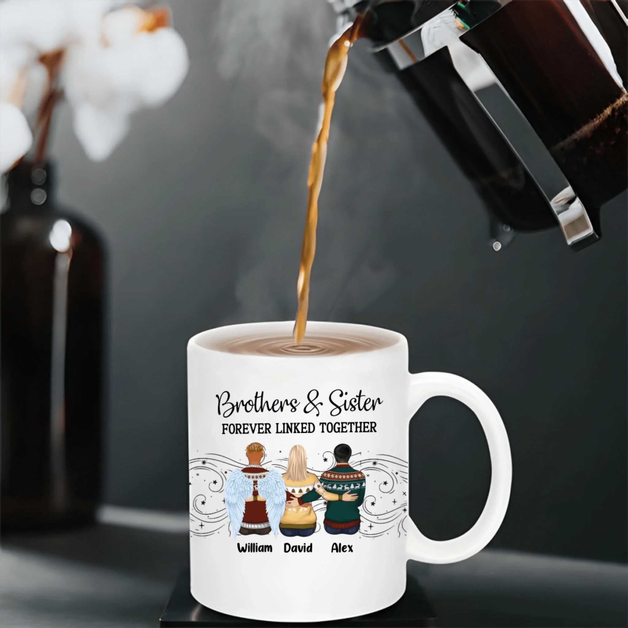 Brother Sister Forever Linked Together – Personalized Mug with Custom Names – Meaningful Sibling Gift for Brother & Sister – Birthday, Christmas, Family Keepsake Coffee Cup 1059538 - DiyGiftly