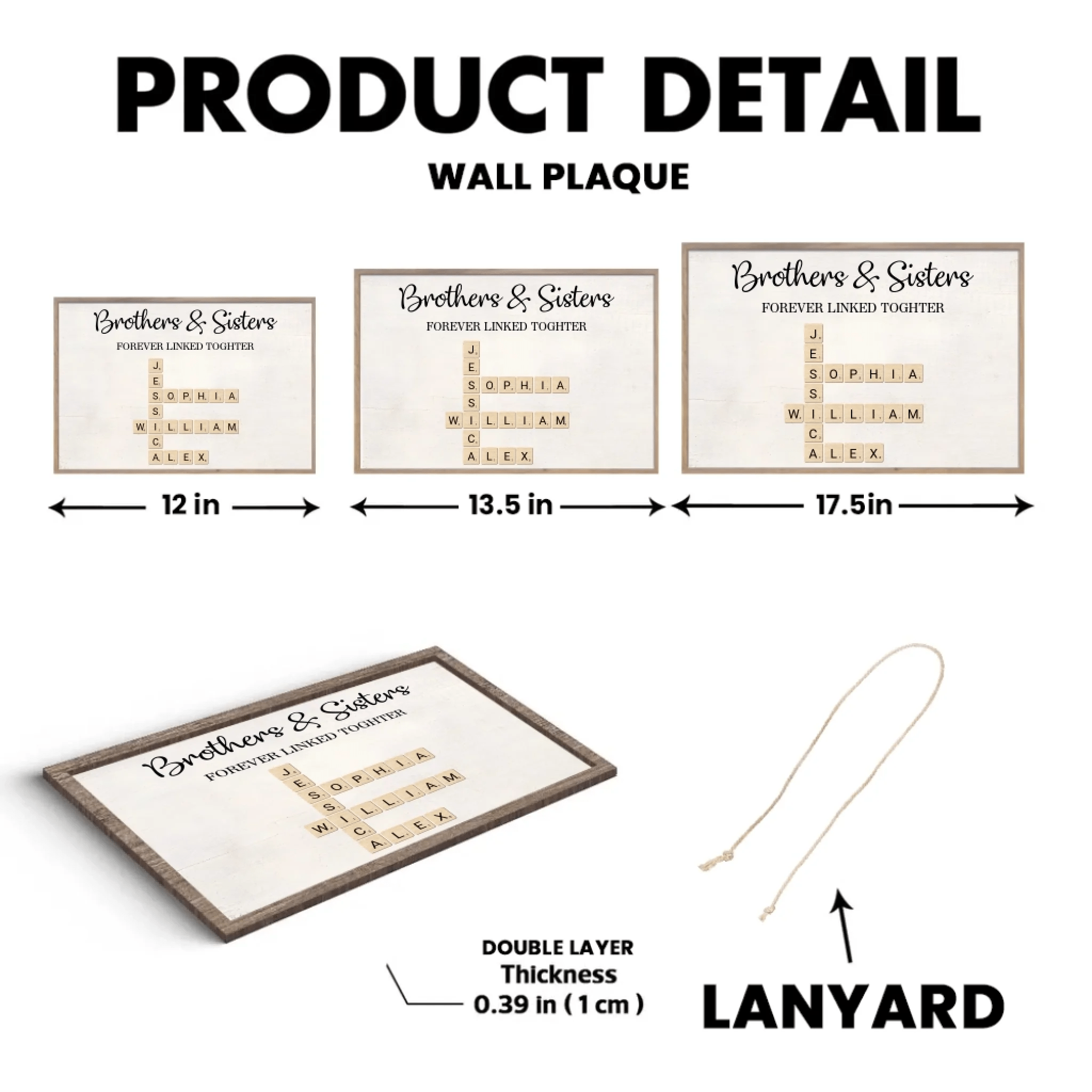 Brothers & Sisters Forever Linked Together Crossword Puzzle Art Personalized Custom Wooden Plaque, Gift For Brothers, Sisters, Siblings, Family 708111 - DiyGiftly