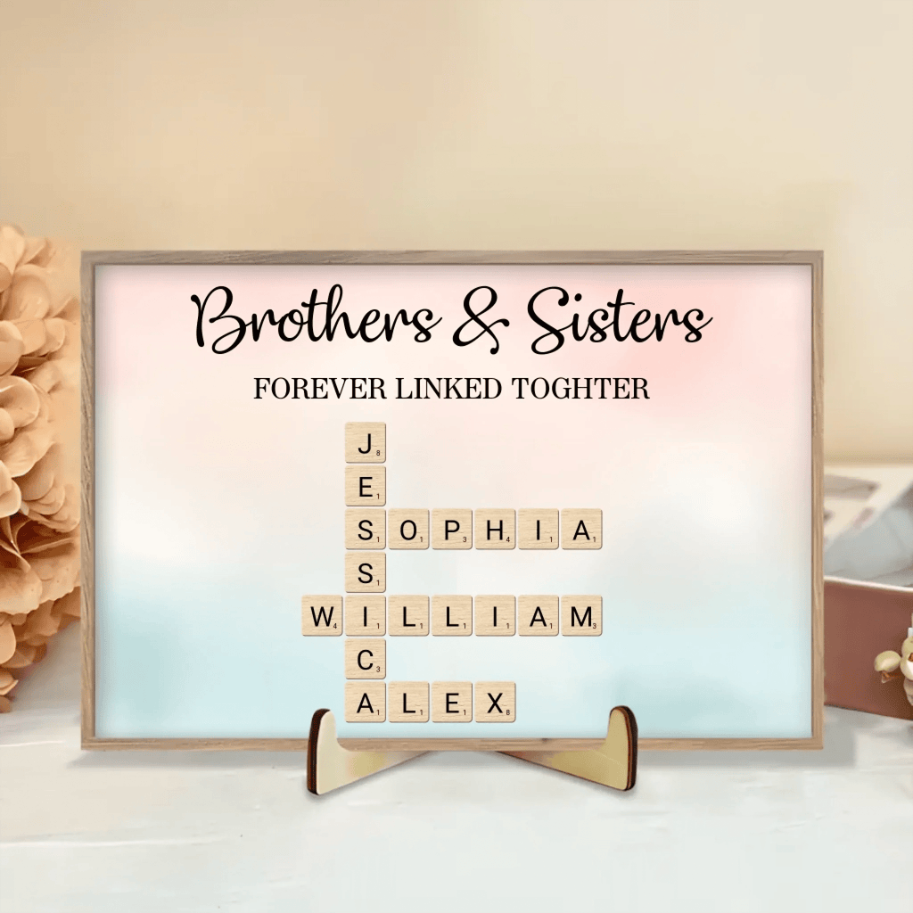 Brothers & Sisters Forever Linked Together Crossword Puzzle Art Personalized Custom Wooden Plaque, Gift For Brothers, Sisters, Siblings, Family 708111 - DiyGiftly