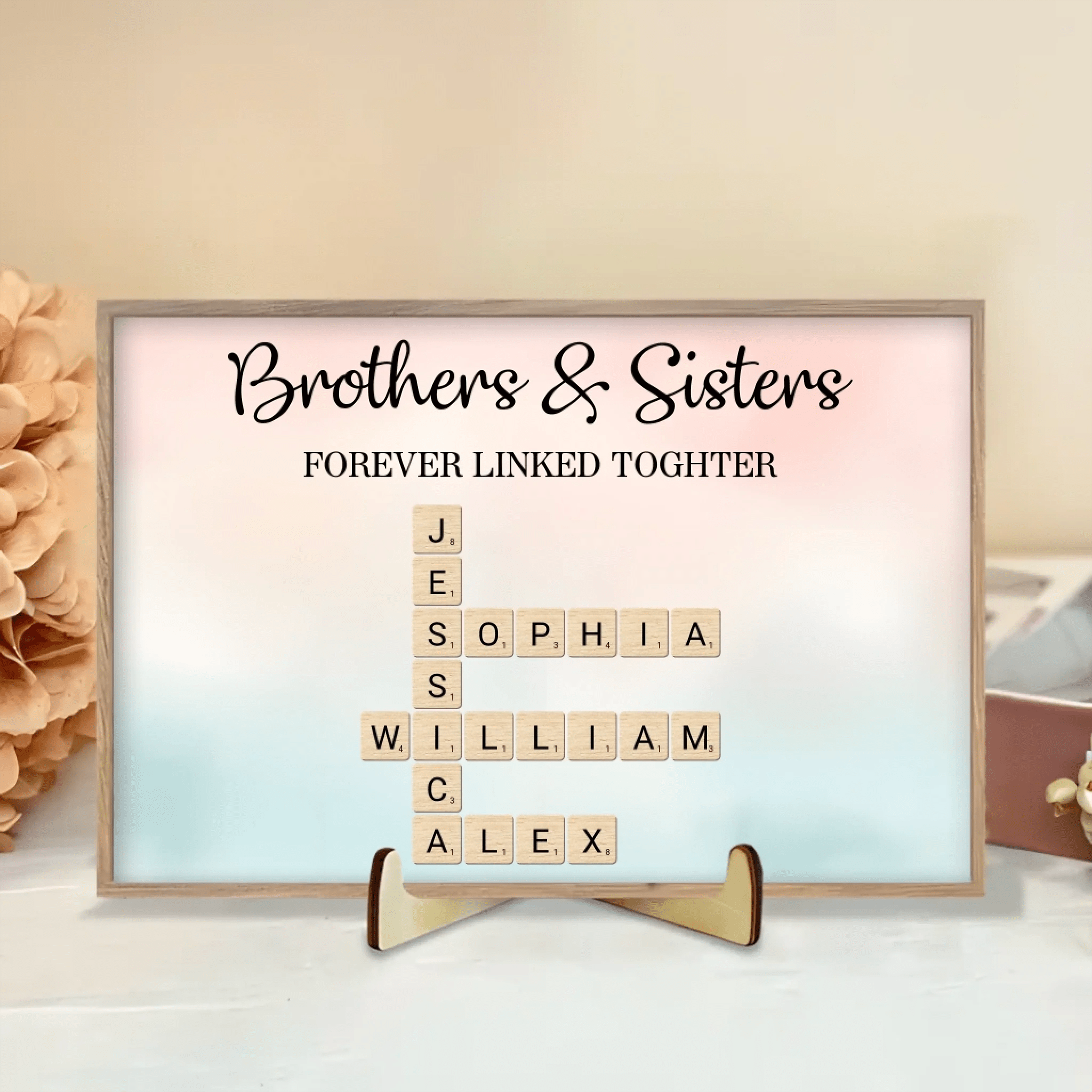 Brothers & Sisters Forever Linked Together Crossword Puzzle Art Personalized Custom Wooden Plaque, Gift For Brothers, Sisters, Siblings, Family 708111 - DiyGiftly