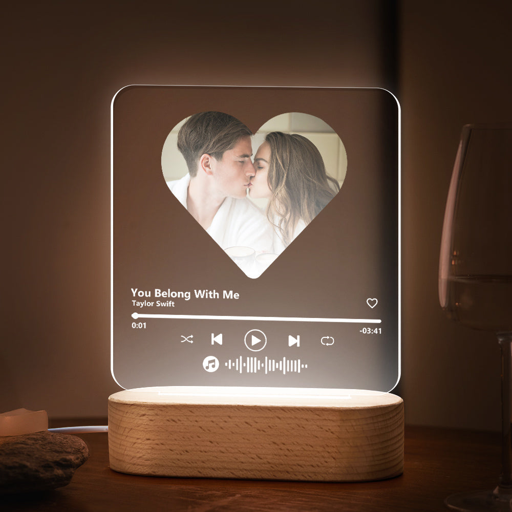 Custom Music Code Heart 7 Color Lamp For Dad Acrylic Music Plaque Night Light