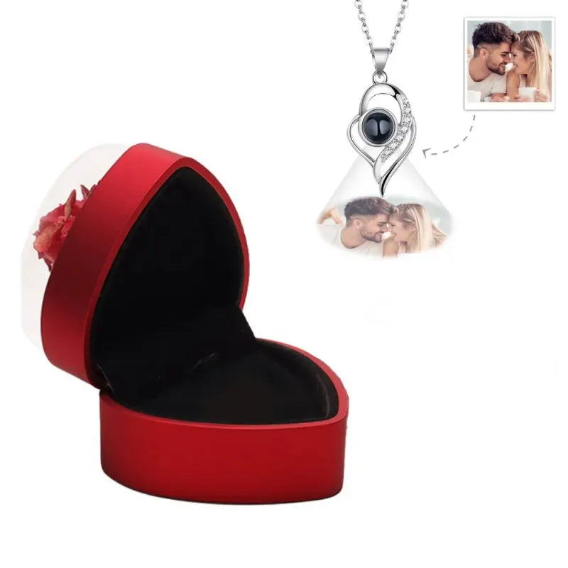 Personalized Rose Jewelry Heart Box With Projection Necklace Valentine's Day Gift