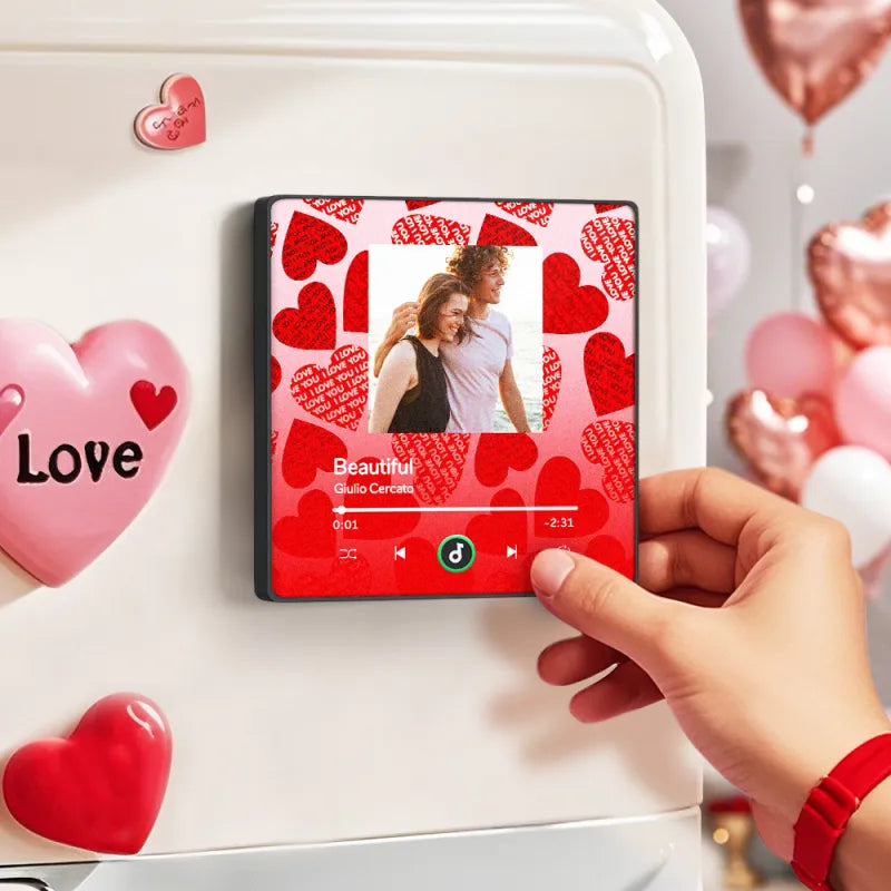 FridgeBeats Framed 4.0 Personalized Music Fridge Magnet with Red Heart Valentines Gift Music Wall Photo Sticker Music Movement