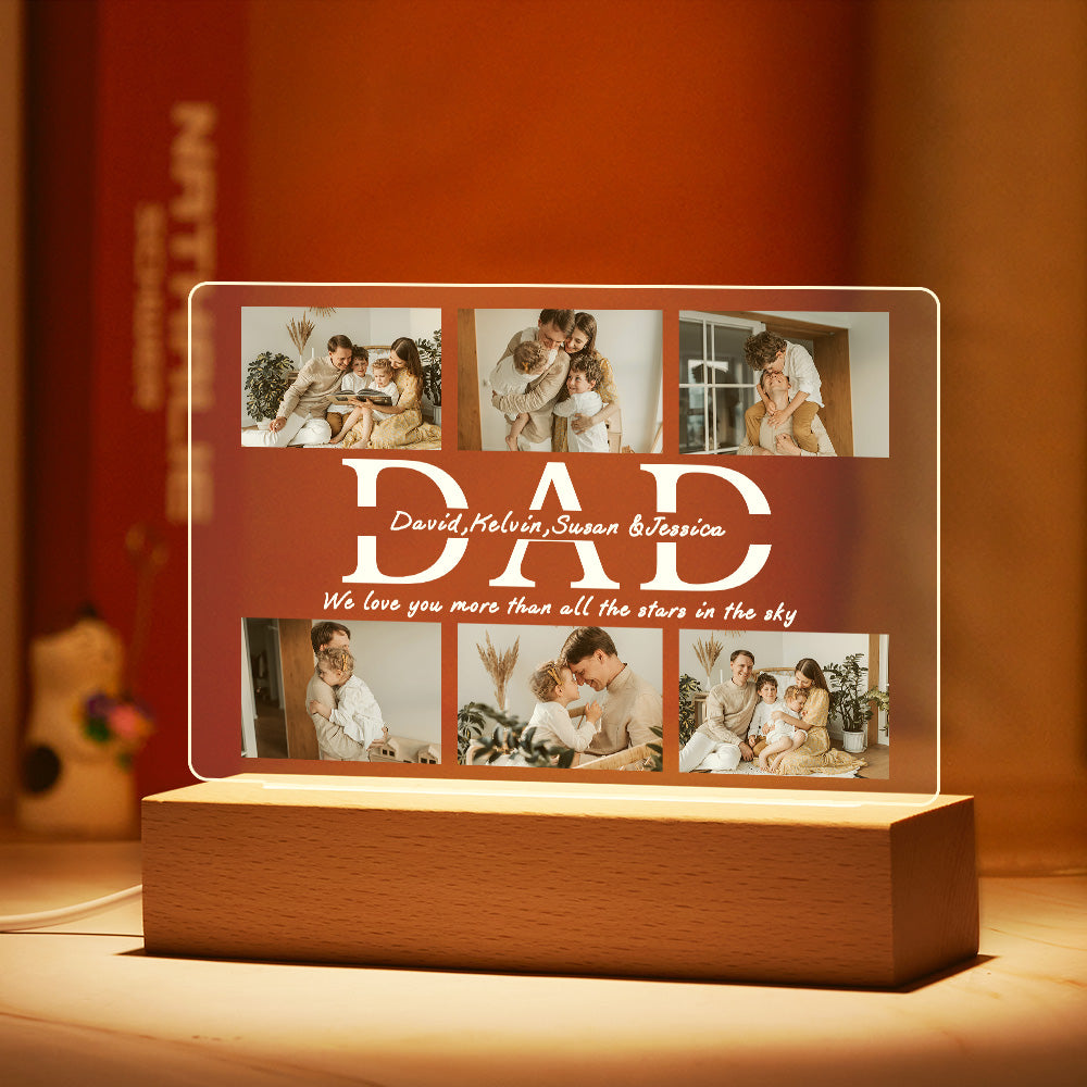 dad led night light custom 6 photos and text acrylic lamp custom gift for dad personalized gift