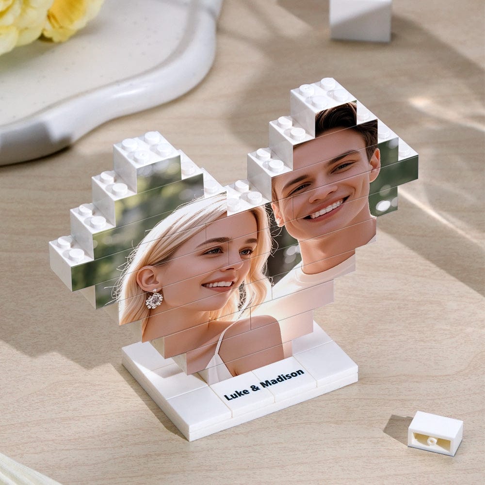 Personalized Heart Shape Photo Building Block with Stand Custom Brick Puzzle Gift for Lover