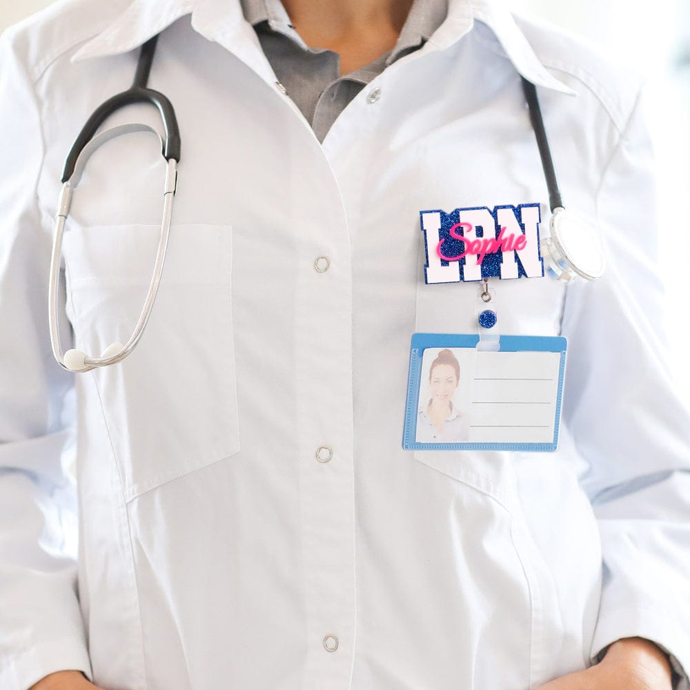 Personalized Glitter ID Badge Reel with Name Acrylic Badge Reel Gifts for Nurse Doctor