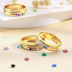 Personalized Birthstones Ring with Engraved Text Ring Jewelry Anniversary Birthday Gift for Her