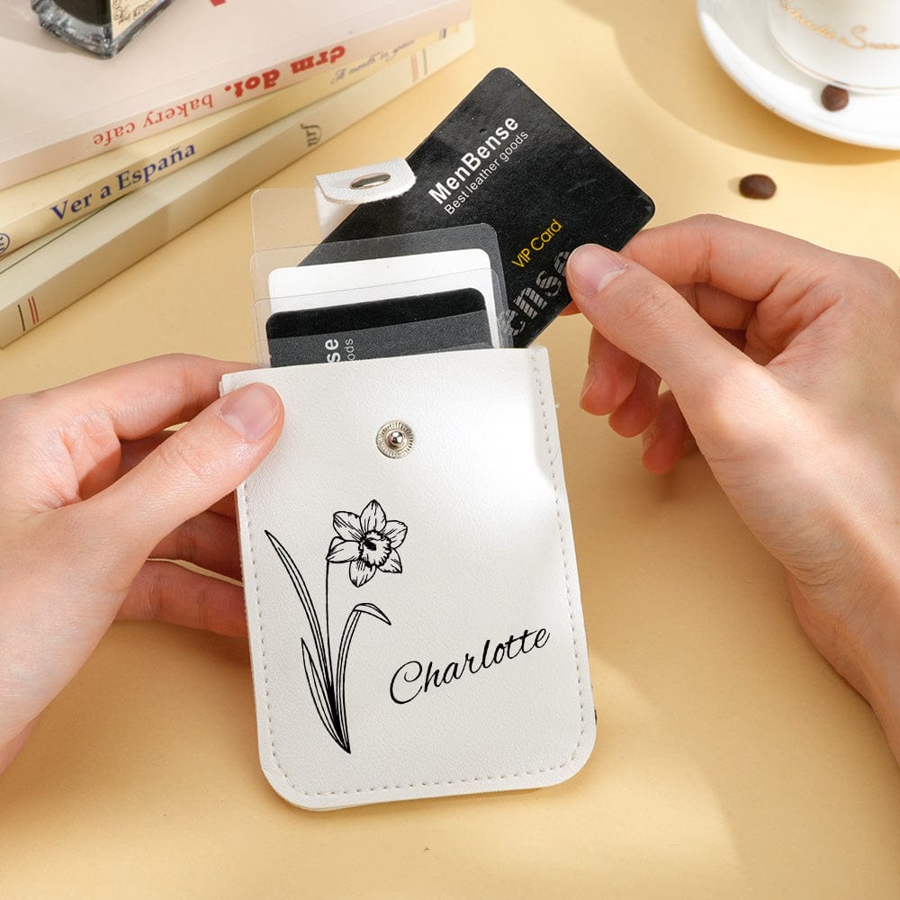 gifts for wife Cherish Every Moment - Personalized Keepsake - Birth Flower Wallet with Name Mini Pull-out Card Holder Wallet
