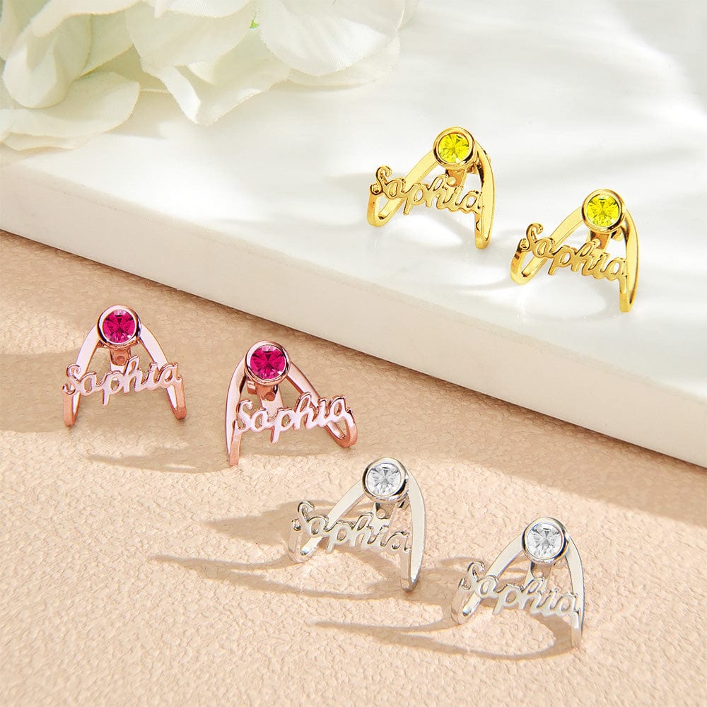 Personalized Birthstone Earrings with Name Earrings Jewelry Gift for Her