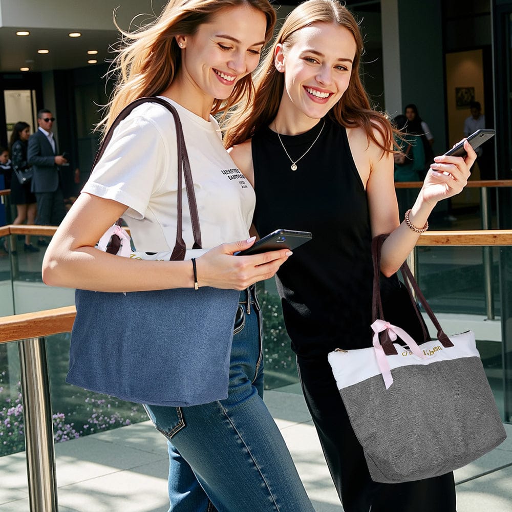 Personalized Bridesmaid Canvas Tote Name Bag with Handles & Ribbon Wedding Bridal Shower Bachelorette Gift for Bridesmaid