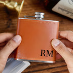 Personalized Men PU Leather Flask Stainless Steel 6oz Whiskey Flask Gift for Him