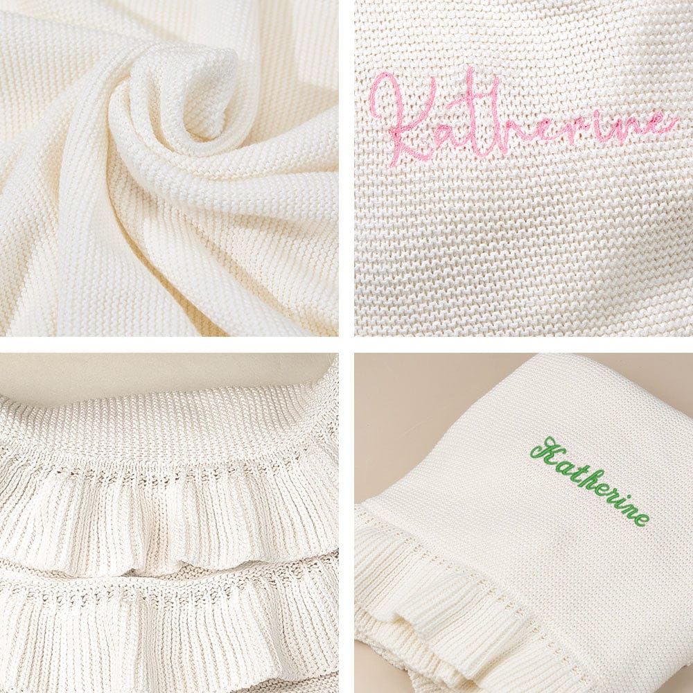 Personalized Baby Knitted Blanket Custom Baby Blanket with Embroidered Name Gift for Baby