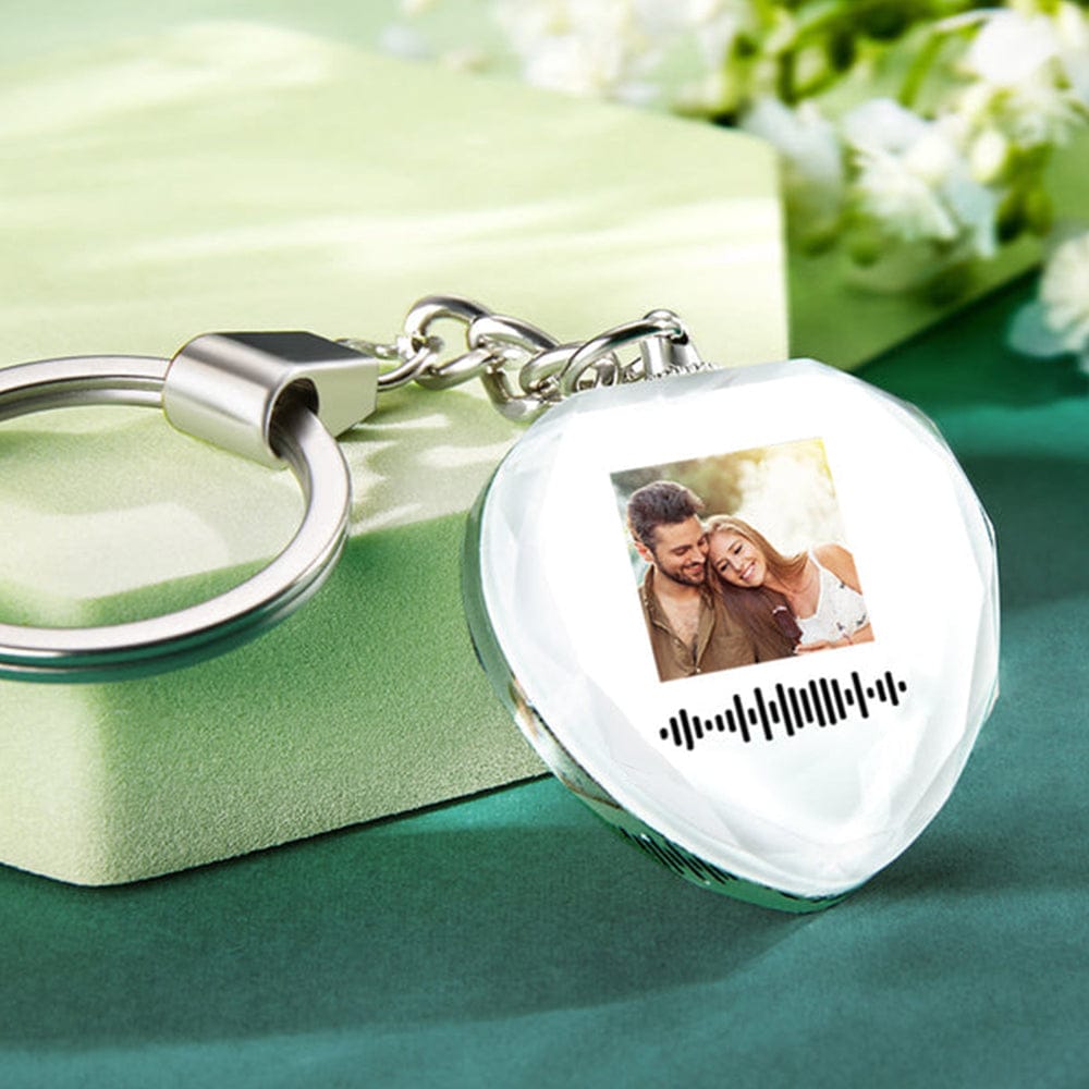 Personalized Heart Crystal Photo Song Keychain With Scannable Code