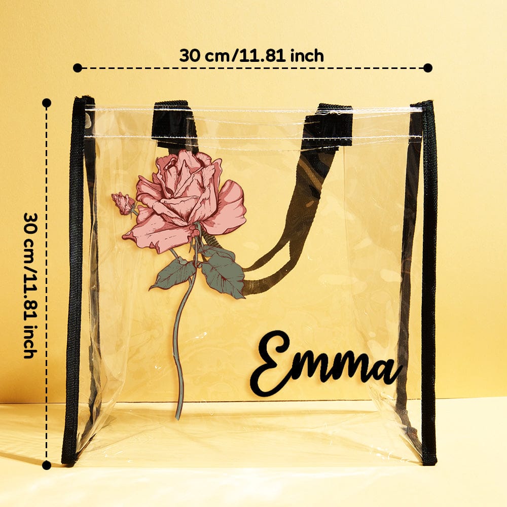 Personalized Waterproof Clear Tote Bag with Birth Flower Tote Bag Birthday Gift for Her