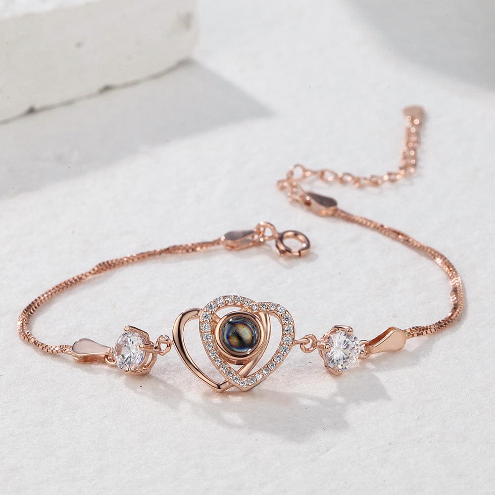 Custom Double Heart Projection Bracelet 925 Sterling Silver