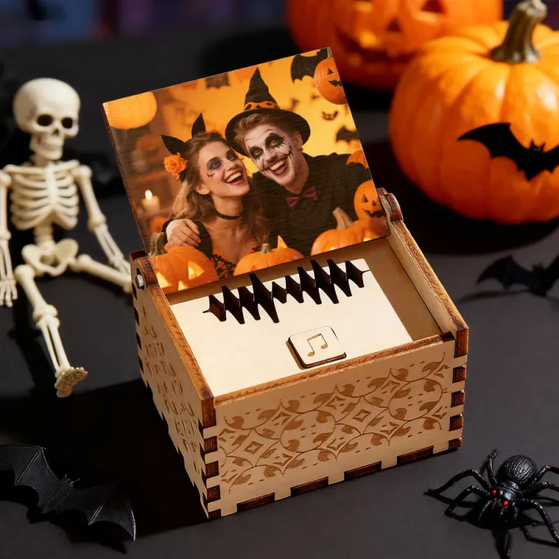 Caja de música digital personalizada para Halloween, cualquier canción, melodía o voz, caja de música de madera personalizada con foto y texto, regalos de aniversario.