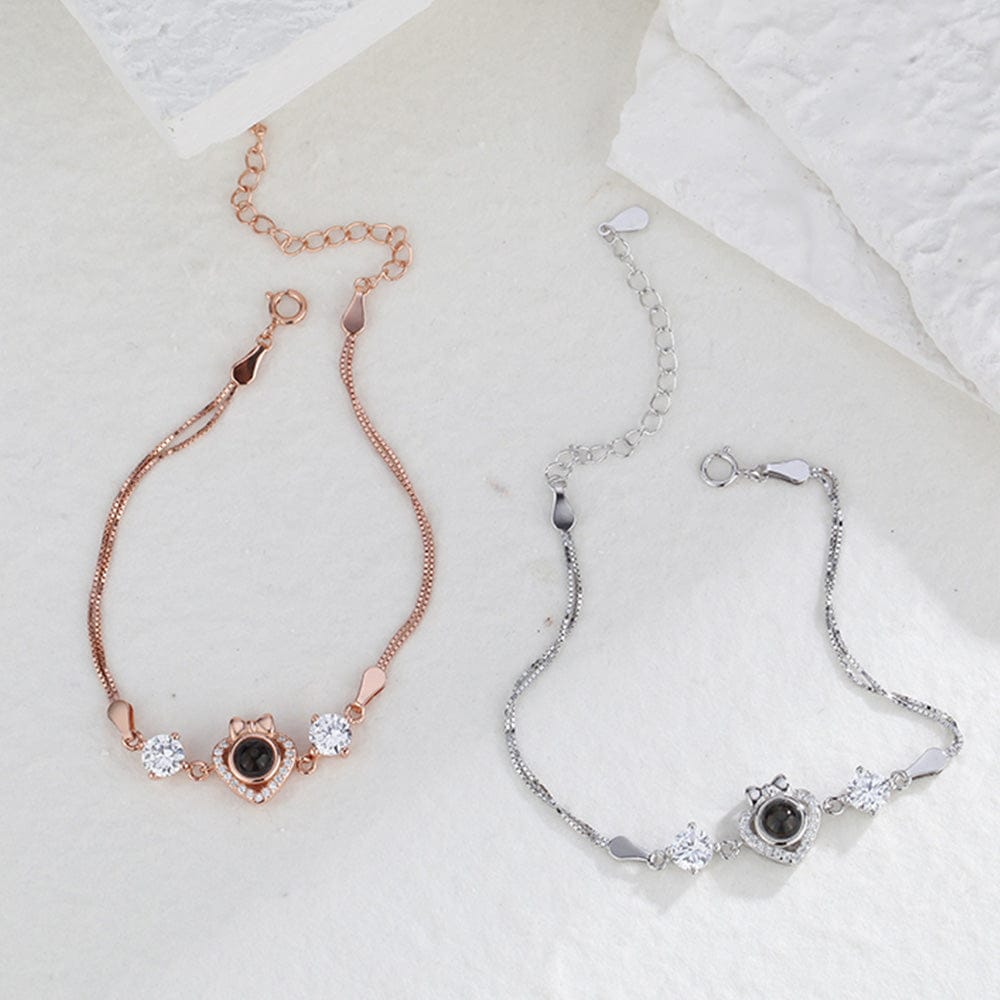 Custom Bow Heart Bracelet Personlized Projection Bracelet 925 Sterling Silver