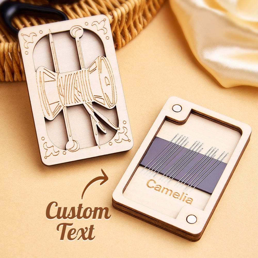 Personalized Wooden Needle Box Holder with Magnet Needle Storage Tool Gift for Craft Lovers