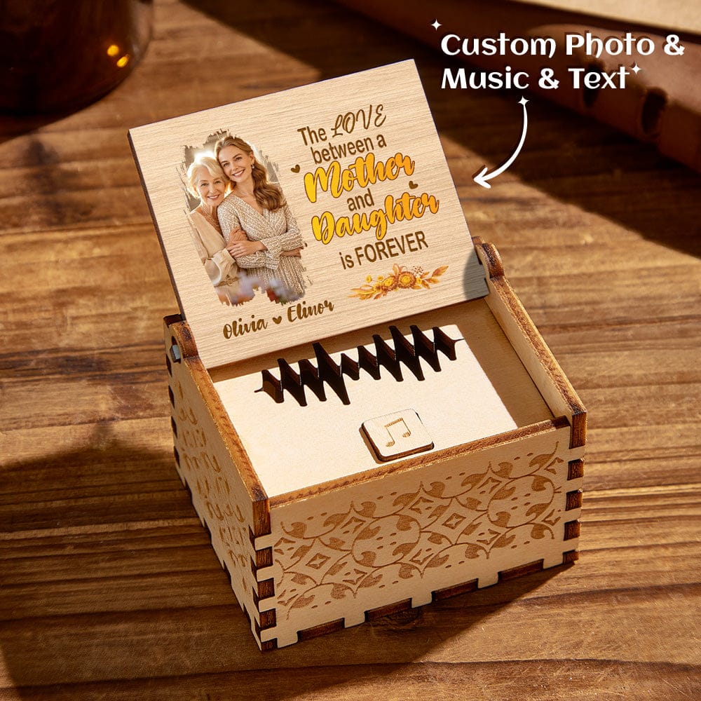 Personalized Wooden Photo Music Box Custom Mother and Daughter Music Box Gift for Mother