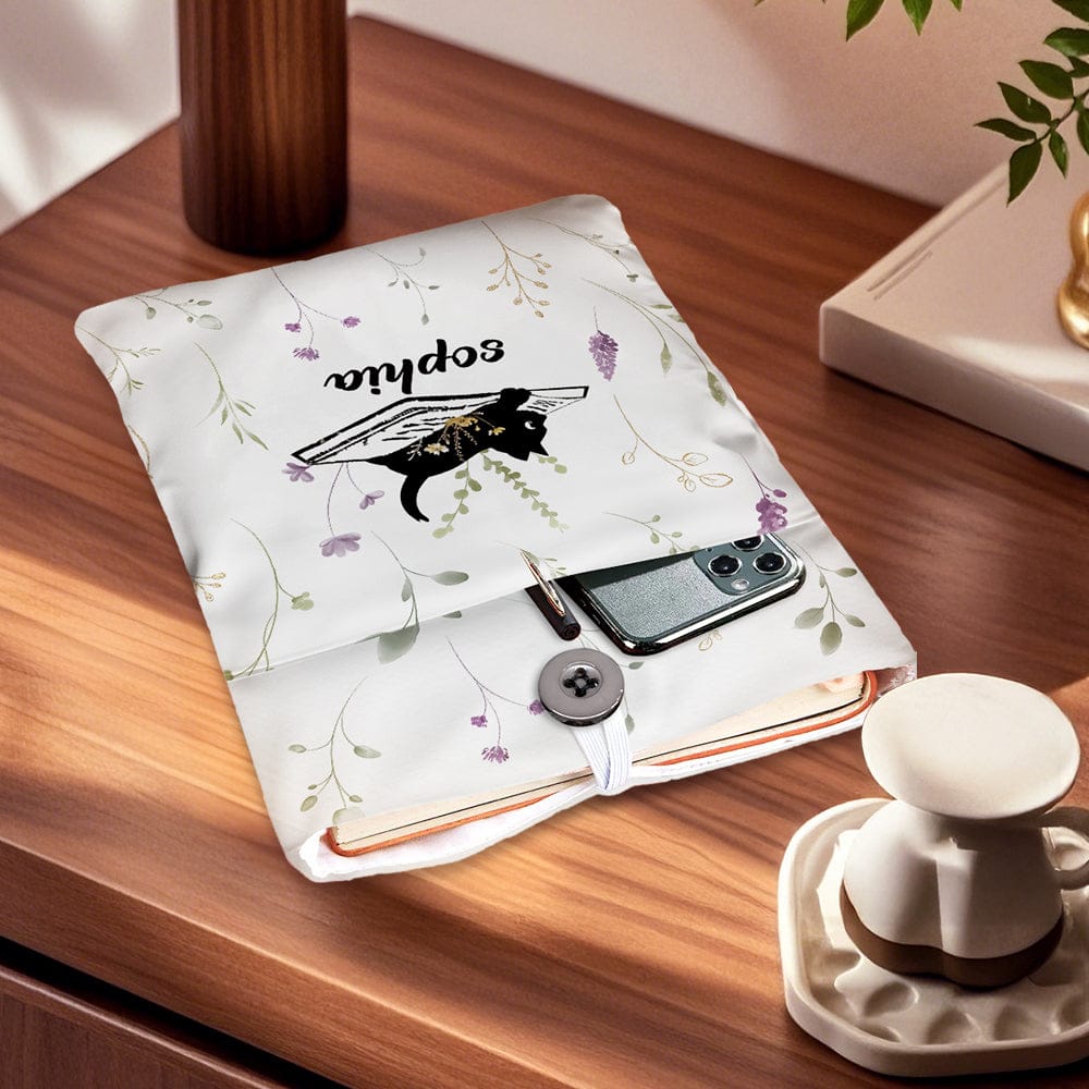 Personalized Floral Cat Book Cover with Pocket Book Cover Protector Gift for Reading Lovers