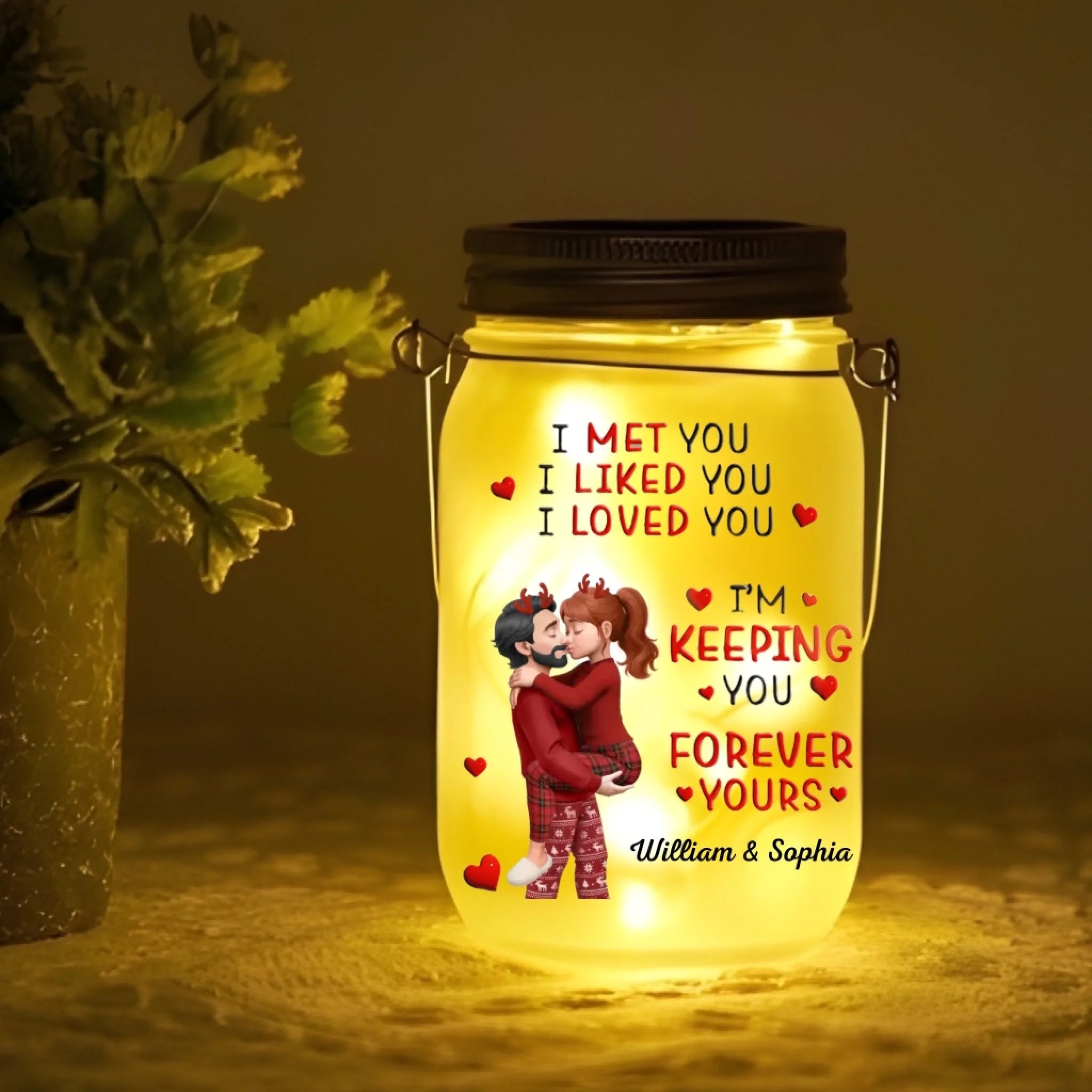 “Calendar I Met You Liked You Love You Forever” Personalized Mason Jar Light – Custom Engraved LED Glass Jar Night Light, Anniversary Gift for Couple, Romantic Date Calendar Keepsake, Custom Name & Date Bedroom Decor 1058539 - DiyGiftly