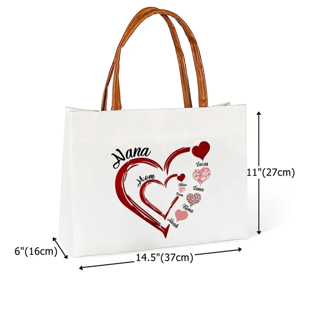 Canvas bag with personalized kids names spacious everyday carry gift for grandparents