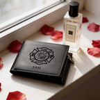 Firefighter themed Personalized Leather Wallet with Maltese Cross Craftsmanship Gift brown