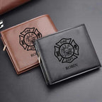 Firefighter themed Personalized Leather Wallet with Maltese Cross Craftsmanship Gift double sided printing