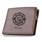 Firefighter themed Personalized Leather Wallet with Maltese Cross Craftsmanship Gift close view