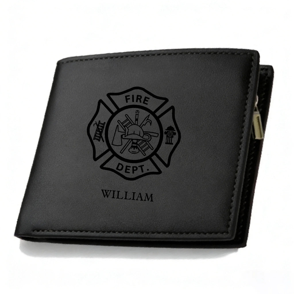 Firefighter themed Personalized Leather Wallet with Maltese Cross Craftsmanship Gift personalized detail