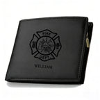 Firefighter themed Personalized Leather Wallet with Maltese Cross Craftsmanship Gift personalized detail