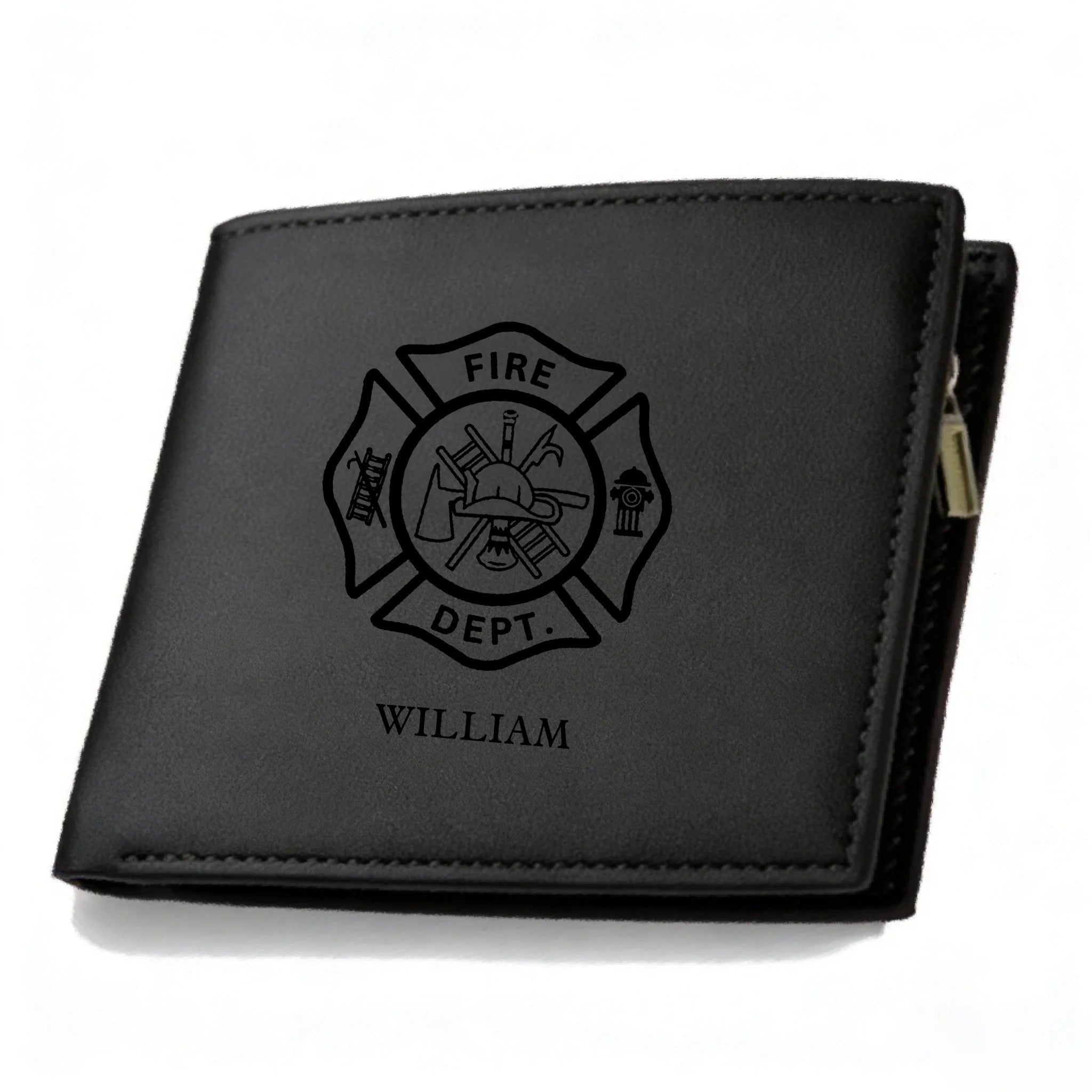 Firefighter themed Personalized Leather Wallet with Maltese Cross Craftsmanship Gift personalized detail