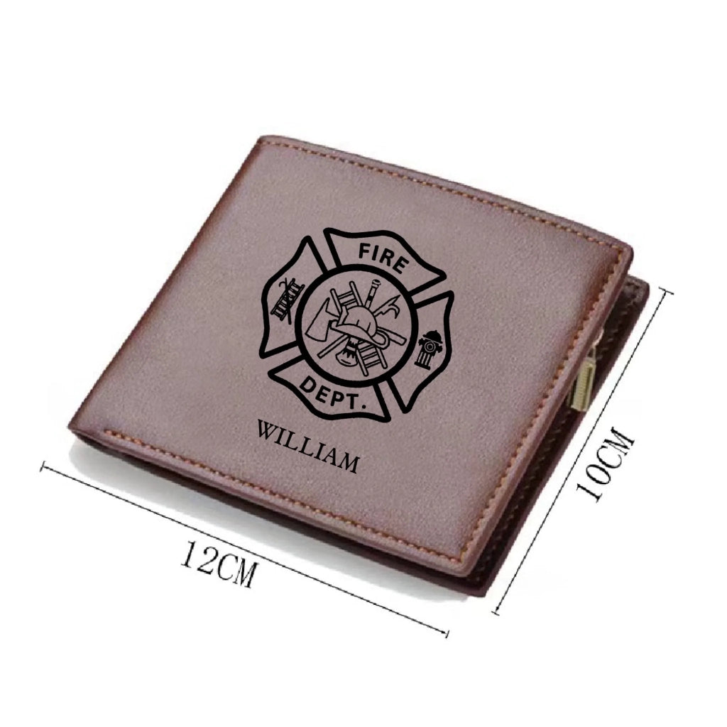 Firefighter themed Personalized Leather Wallet with Maltese Cross Craftsmanship Gift main image